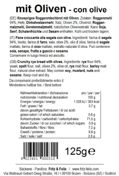 Fritz&Felix Mini Schüttelbrot Olive "Kalamon" 125 Gramm