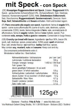 Fritz&Felix Mini Schüttelbrot Speck 125 Gramm