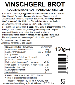 Fritz&Felix Vinschgerl Brot Original 300 Gramm (2 Paarl Brote)