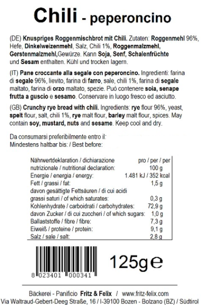 Fritz&Felix Mini Schüttelbrot Chili 125 Gramm, 12 Stück im Karton