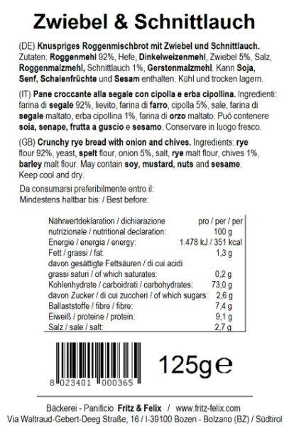 Fritz&Felix Mini Schüttelbrot Zwiebel & Schnittlauch 125 Gramm