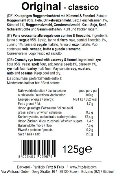 Fritz&Felix Mini Schüttelbrot Original 125 Gramm